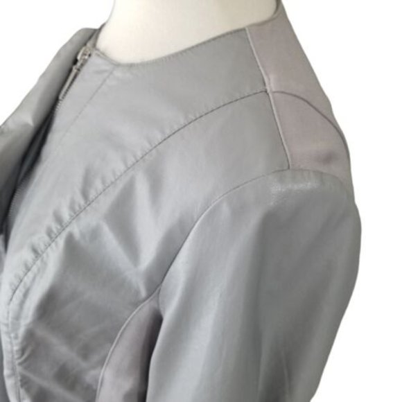 Kut From The Kloth Dahliana Gray Vegan Leather Ruffle Moto Jacket Medium - Picture 5 of 12